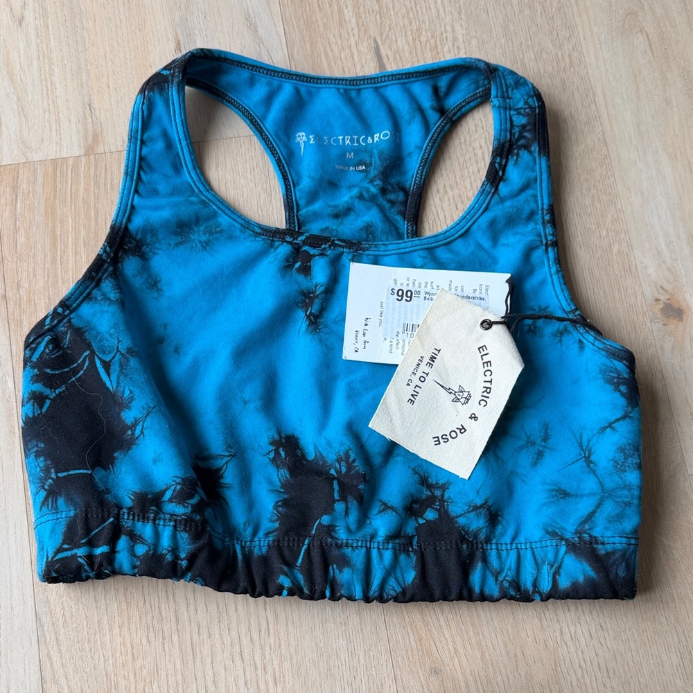 Electric & Rose Blue and Black Tie-Dye Sports Bra